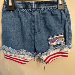 Vintage Denim Baseball Kids Shorts with Red Stripes